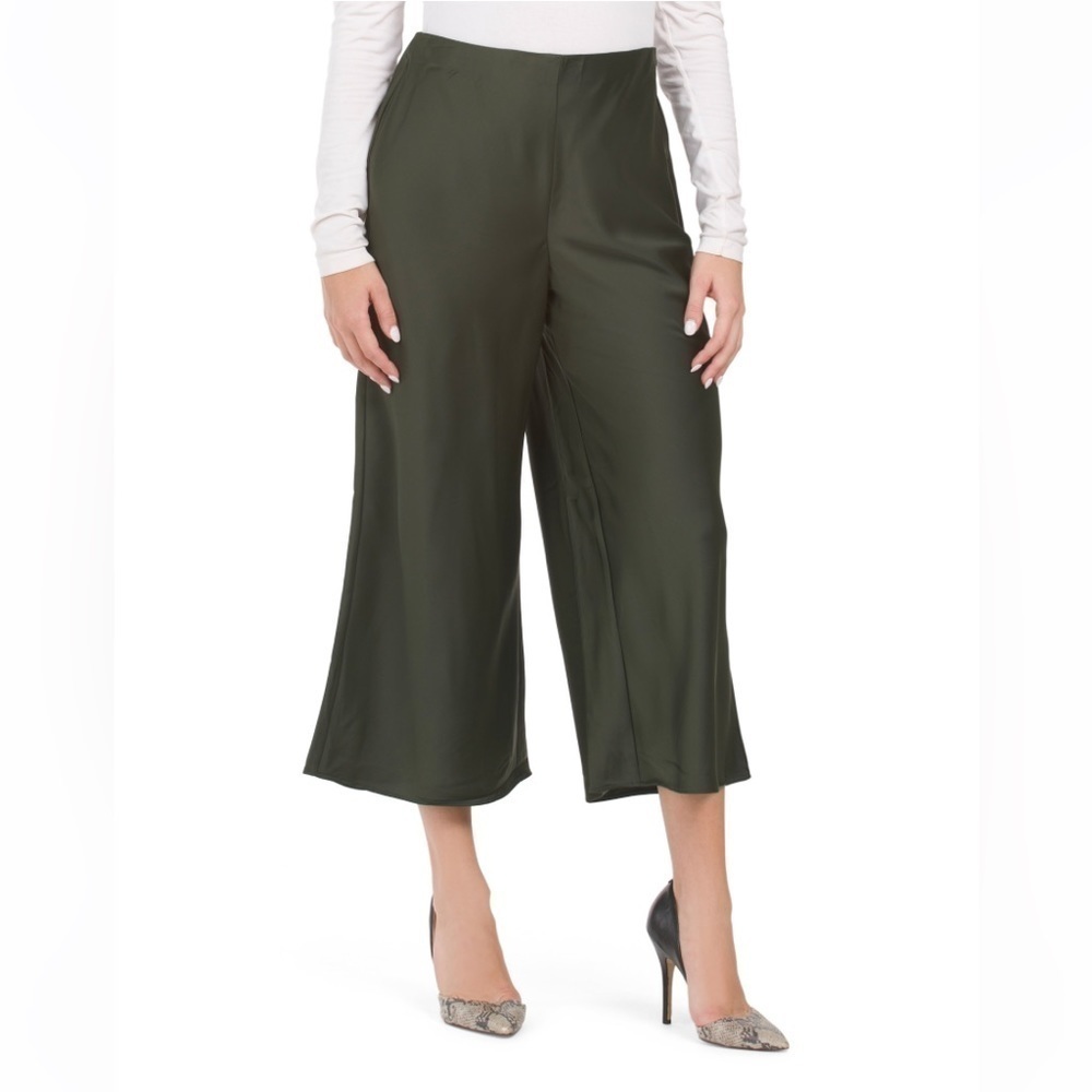 Rachel Zoe New Size 8 Evergreen Bias Cut Satin High‎ Waist Wide Leg Pants Fall